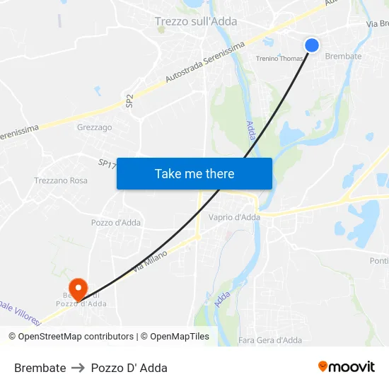 Brembate to Pozzo D' Adda map