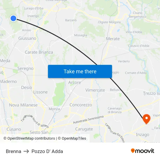Brenna to Pozzo D' Adda map