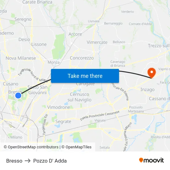 Bresso to Pozzo D' Adda map