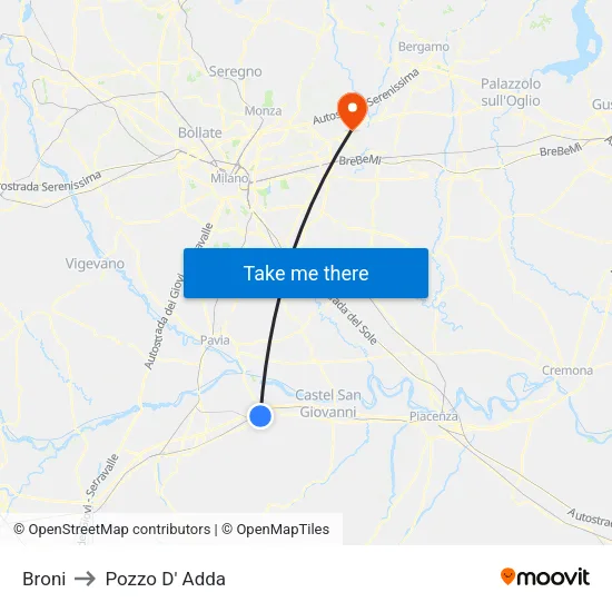 Broni to Pozzo D' Adda map
