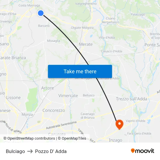 Bulciago to Pozzo D' Adda map