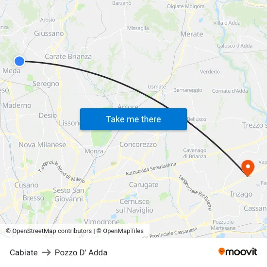 Cabiate to Pozzo D' Adda map