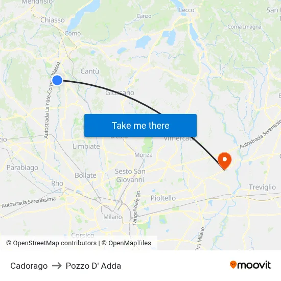 Cadorago to Pozzo D' Adda map