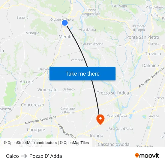 Calco to Pozzo D' Adda map