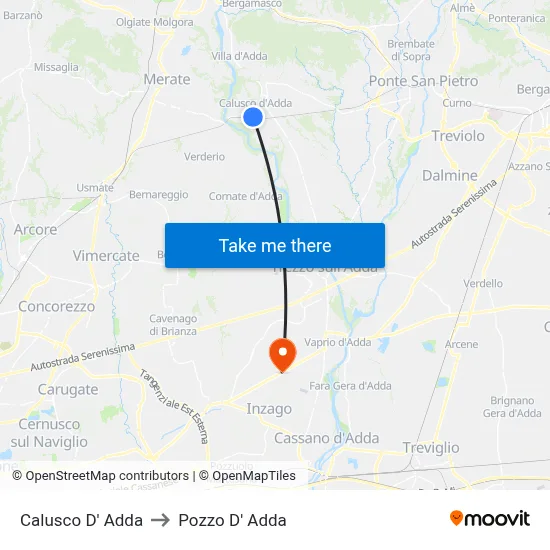 Calusco d'Adda to Pozzo D' Adda map