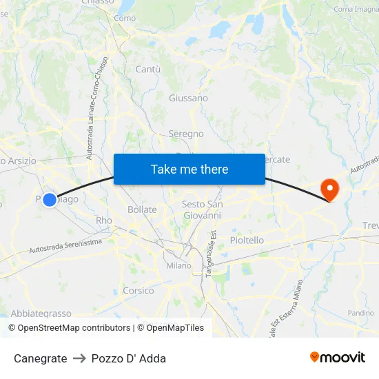 Canegrate to Pozzo D' Adda map
