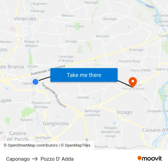 Caponago to Pozzo D' Adda map