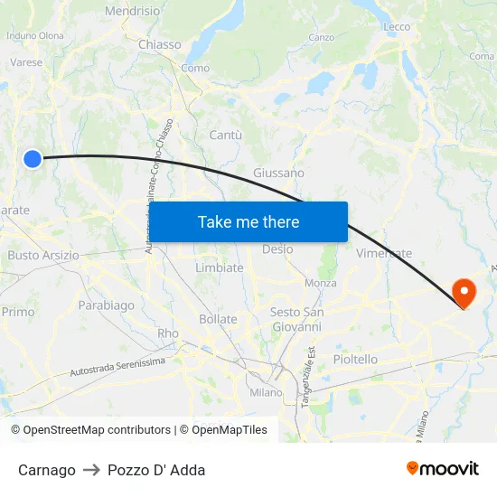 Carnago to Pozzo D' Adda map