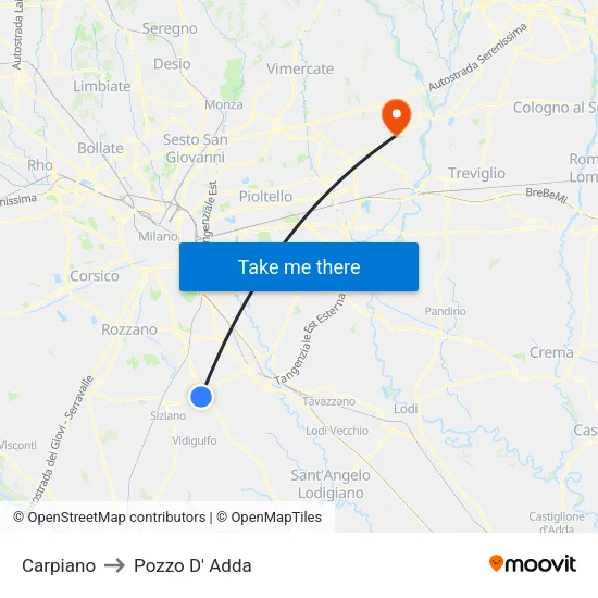 Carpiano to Pozzo D' Adda map