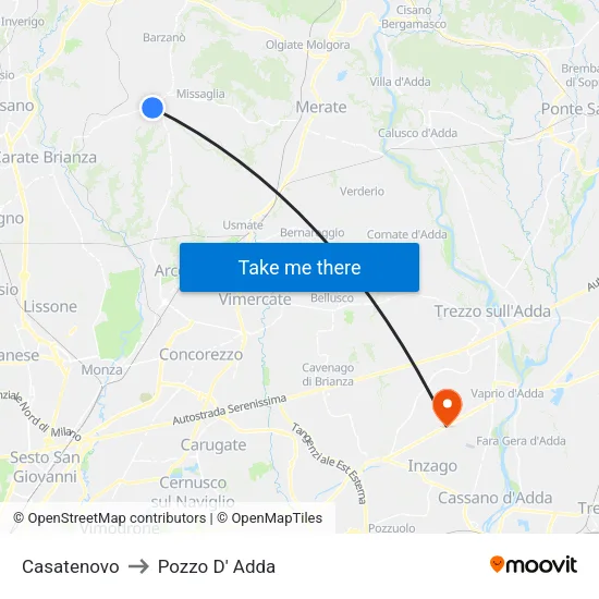Casatenovo to Pozzo D' Adda map