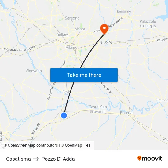 Casatisma to Pozzo D' Adda map