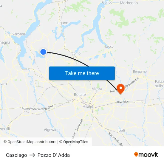 Casciago to Pozzo D' Adda map