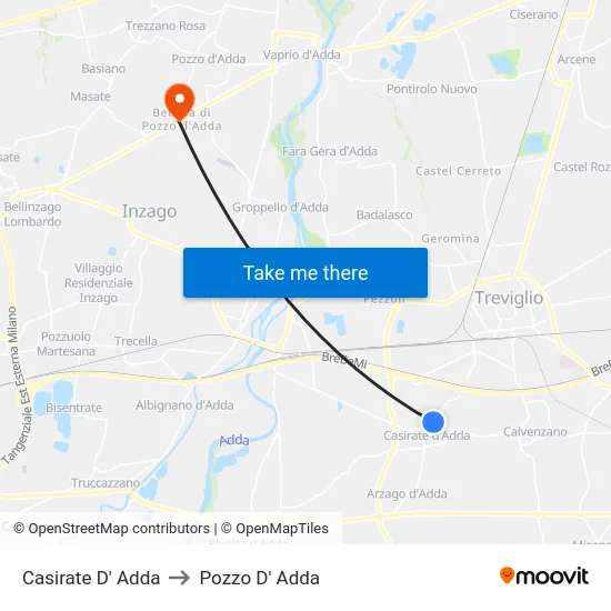 Casirate D' Adda to Pozzo D' Adda map