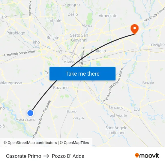 Casorate Primo to Pozzo D' Adda map