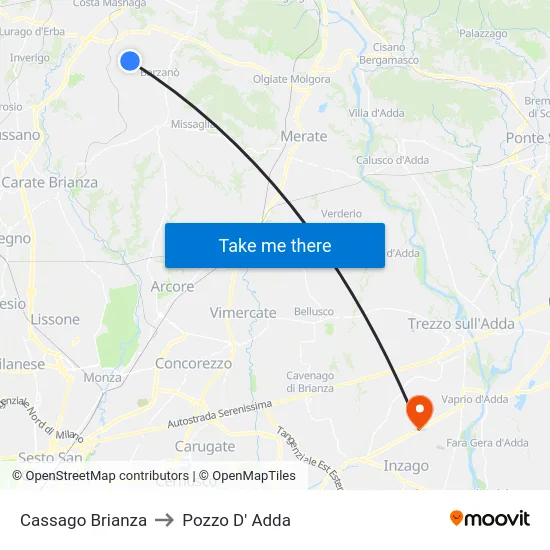 Cassago Brianza to Pozzo D' Adda map