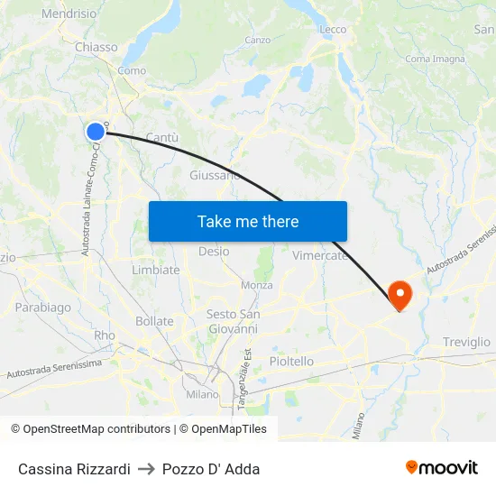 Cassina Rizzardi to Pozzo D' Adda map