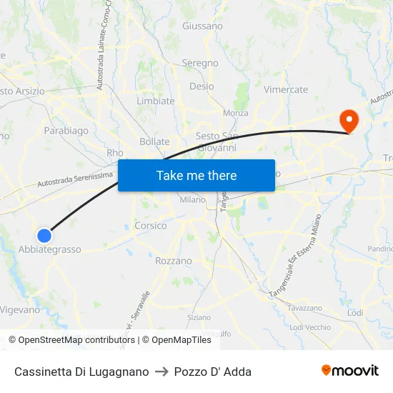 Cassinetta Di Lugagnano to Pozzo D' Adda map