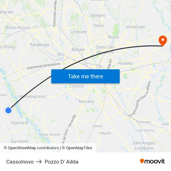 Cassolnovo to Pozzo D' Adda map