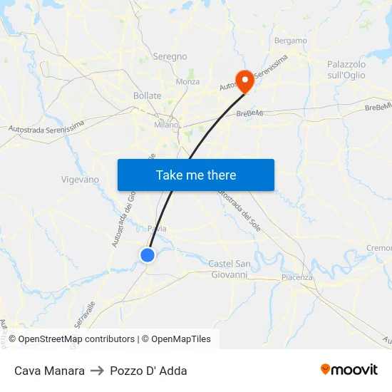 Cava Manara to Pozzo D' Adda map