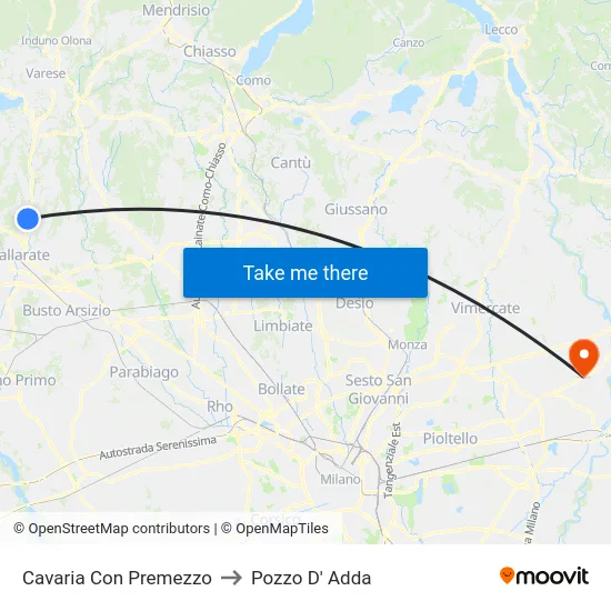 Cavaria con Premezzo to Pozzo D' Adda map