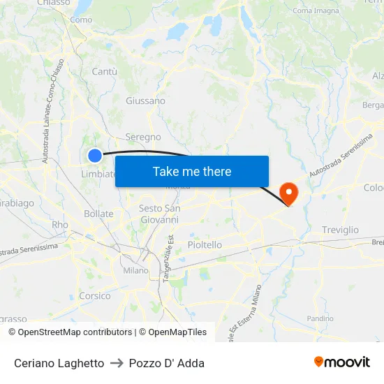 Ceriano Laghetto to Pozzo D' Adda map