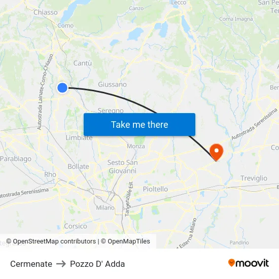 Cermenate to Pozzo D' Adda map