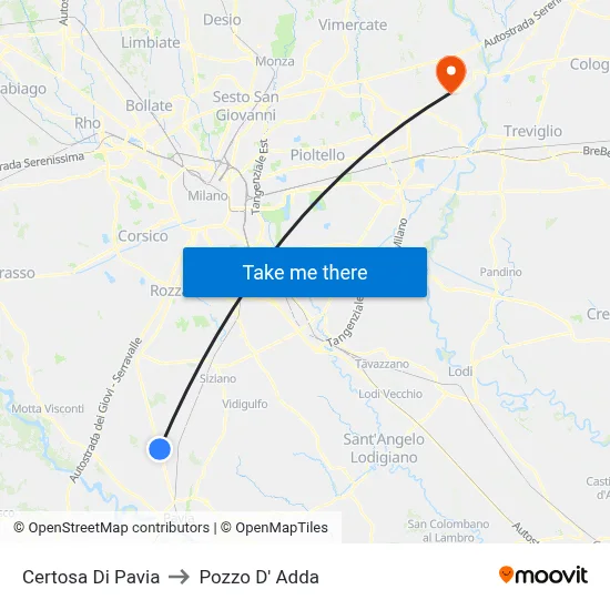 Certosa Di Pavia to Pozzo D' Adda map