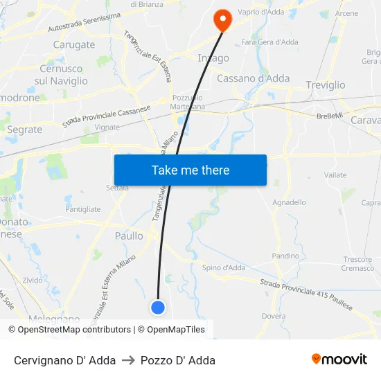Cervignano D' Adda to Pozzo D' Adda map