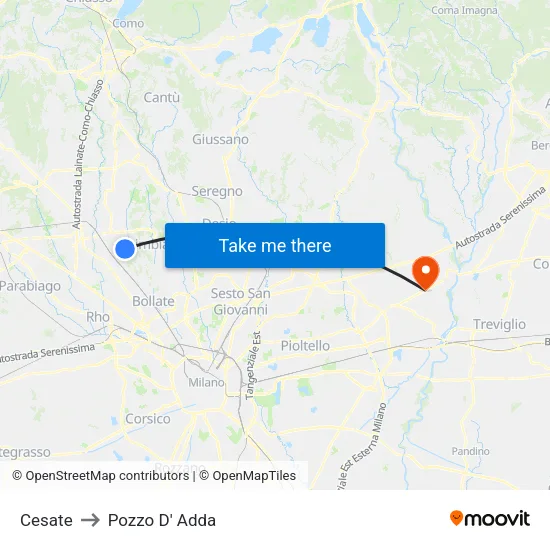 Cesate to Pozzo D' Adda map