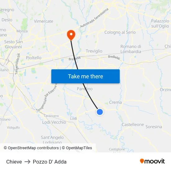 Chieve to Pozzo D' Adda map
