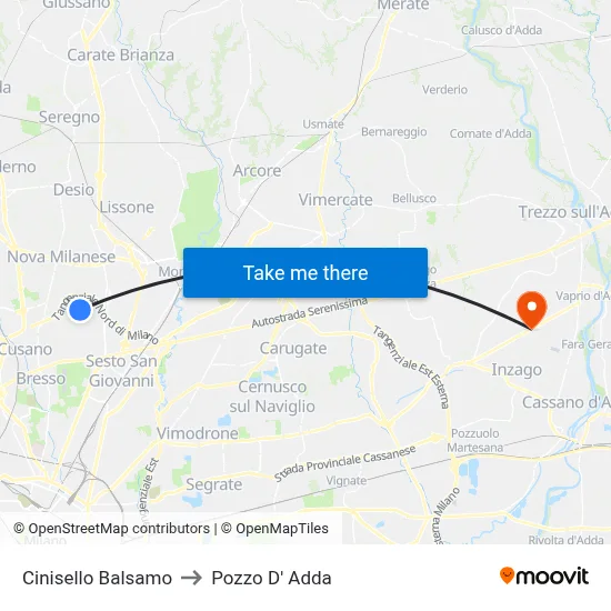 Cinisello Balsamo to Pozzo D' Adda map