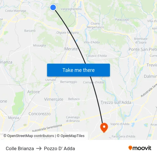 Colle Brianza to Pozzo D' Adda map