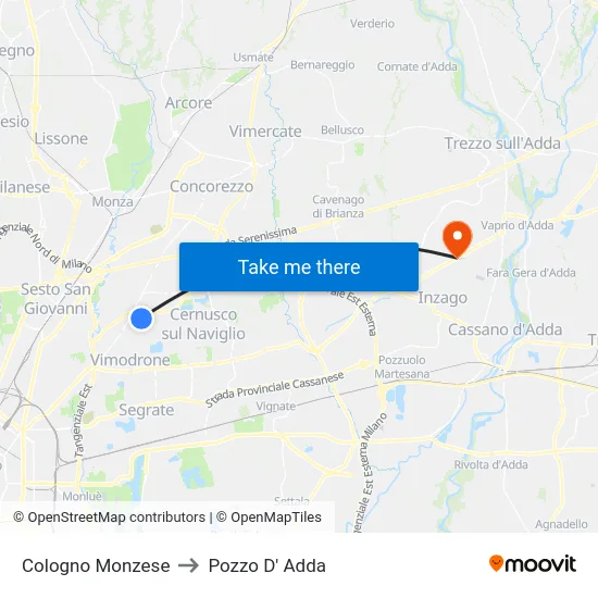 Cologno Monzese to Pozzo D' Adda map