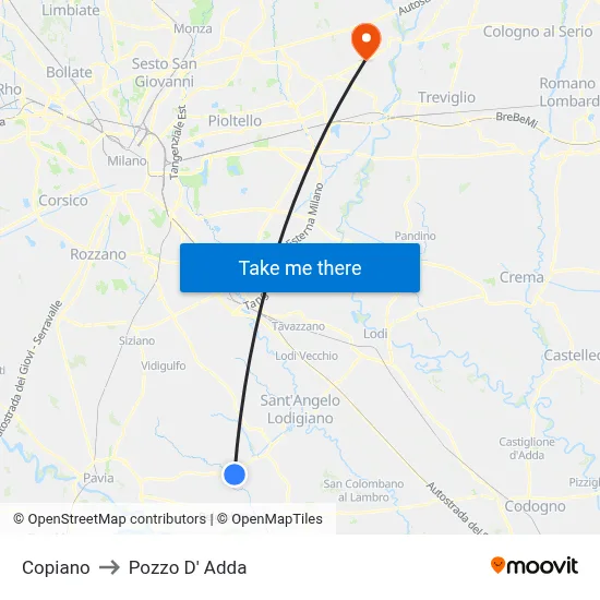 Copiano to Pozzo D' Adda map