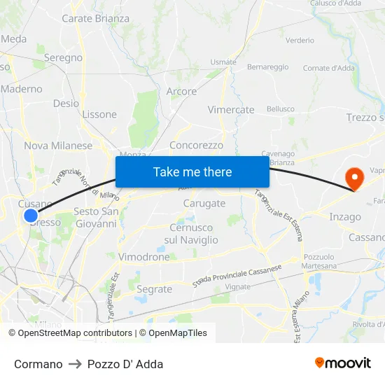 Cormano to Pozzo D' Adda map