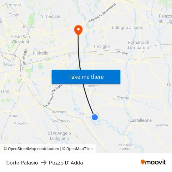 Corte Palasio to Pozzo D' Adda map