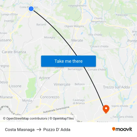 Costa Masnaga to Pozzo D' Adda map