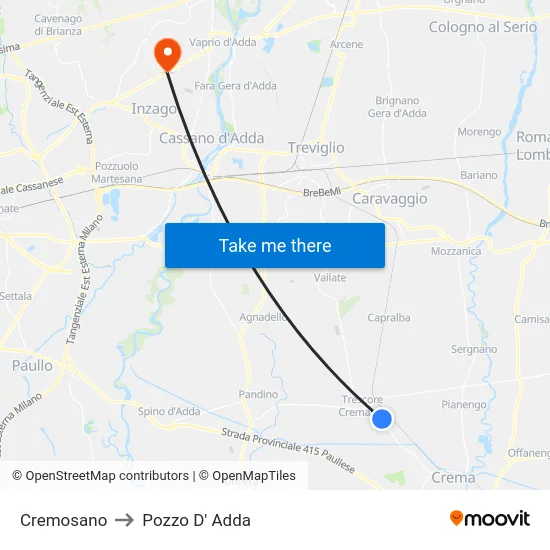 Cremosano to Pozzo D' Adda map