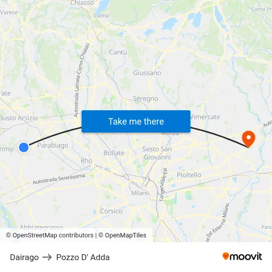 Dairago to Pozzo D' Adda map