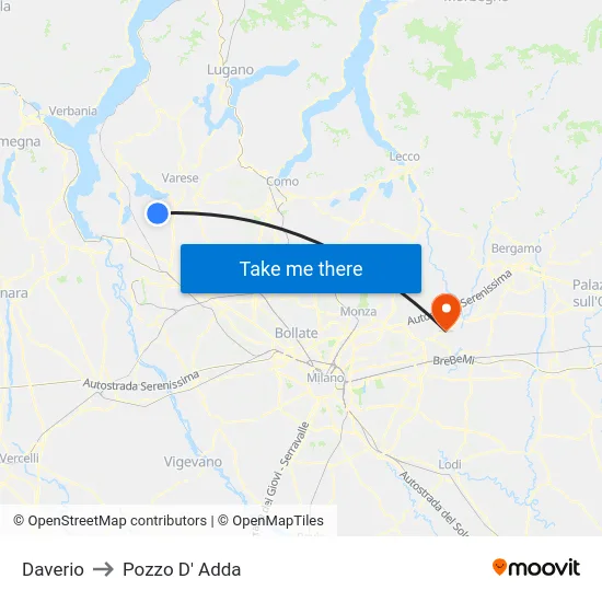 Daverio to Pozzo D' Adda map