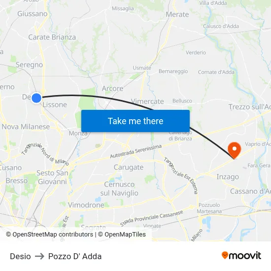 Desio to Pozzo D' Adda map