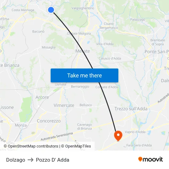 Dolzago to Pozzo D' Adda map