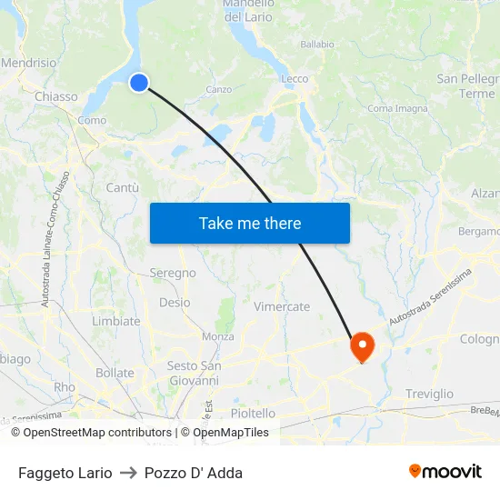 Faggeto Lario to Pozzo D' Adda map