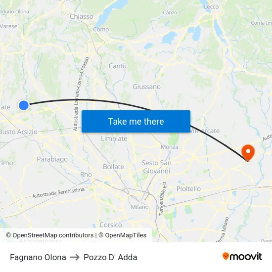 Fagnano Olona to Pozzo D' Adda map