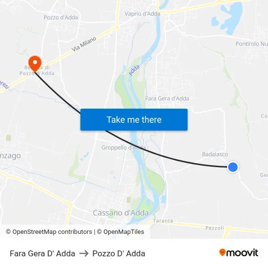 Fara Gera D' Adda to Pozzo D' Adda map