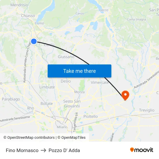 Fino Mornasco to Pozzo D' Adda map