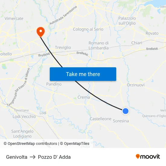 Genivolta to Pozzo D' Adda map