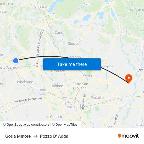 Gorla Minore to Pozzo D' Adda map