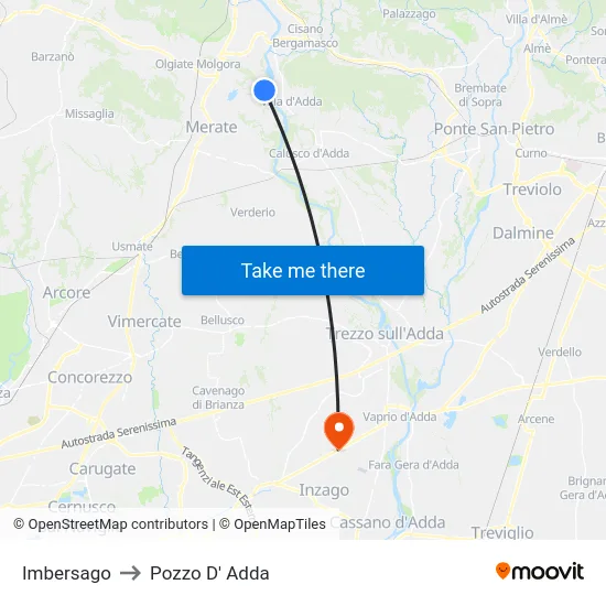 Imbersago to Pozzo D' Adda map