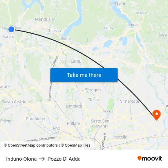 Induno Olona to Pozzo D' Adda map